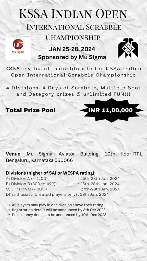 KSSA India Open International Scrabble Championship 2024